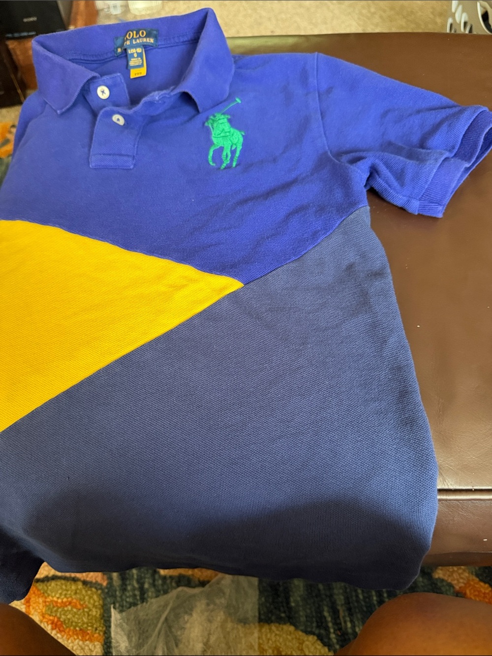 Polo by Ralph Lauren Blue, Navy & Yellow Colorblock Polo with Green Logo